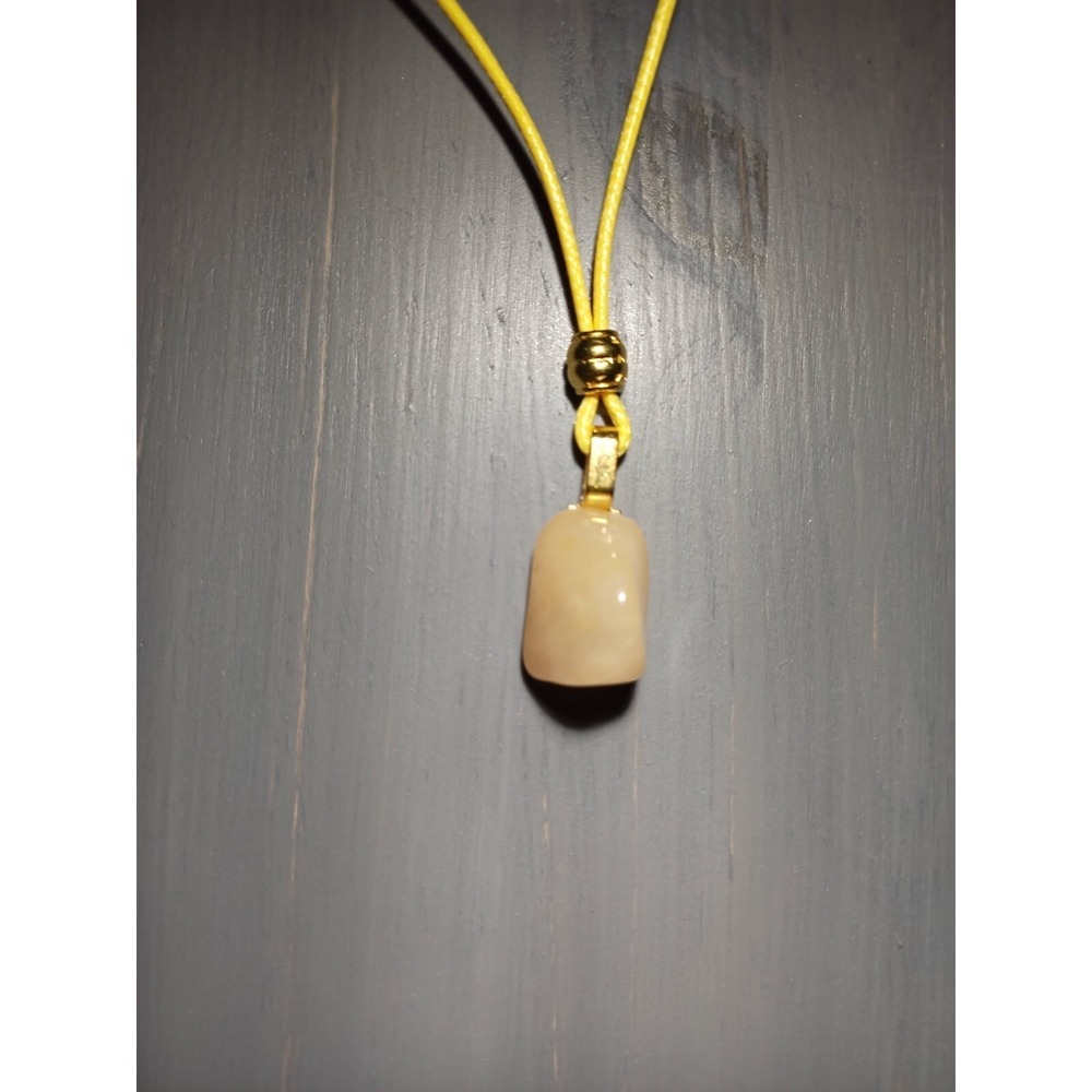 Yellow Quartz Pendant Necklace Waxed Cord Break Away Closure 17.5 Inch Boho